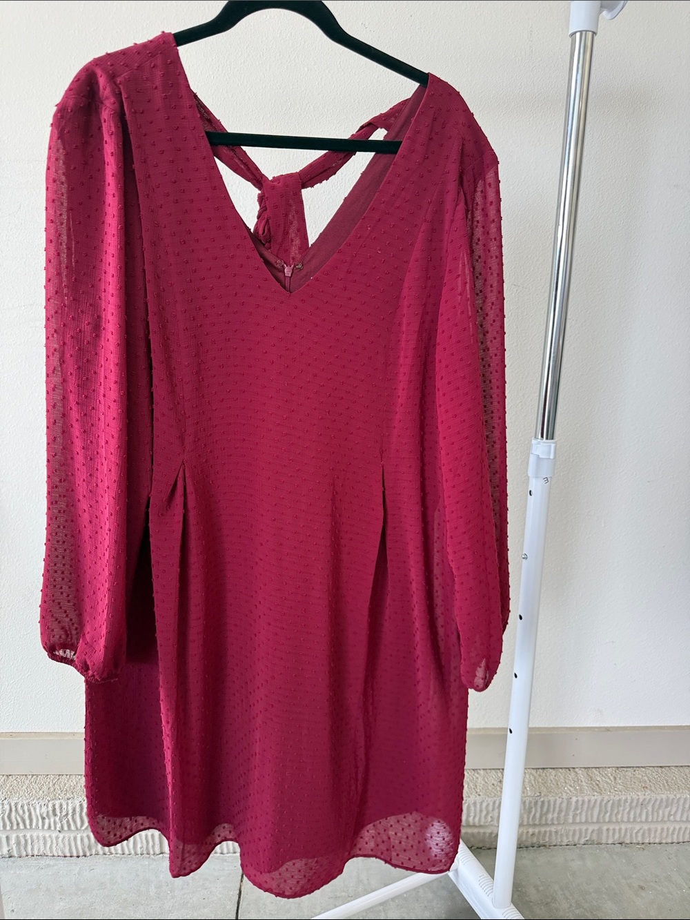 Nine West Burgundy Long-Sleeve V-Neck Dress with Back Tie